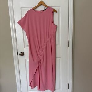 Zara Pink Draped Asymmetrical Midi Dress